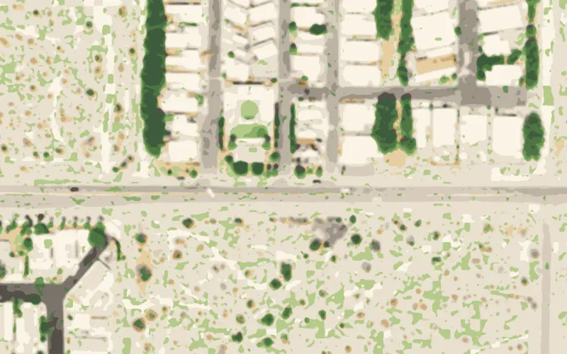 Illustrated aerial view of Oasis Holmes Hot Springs MHP