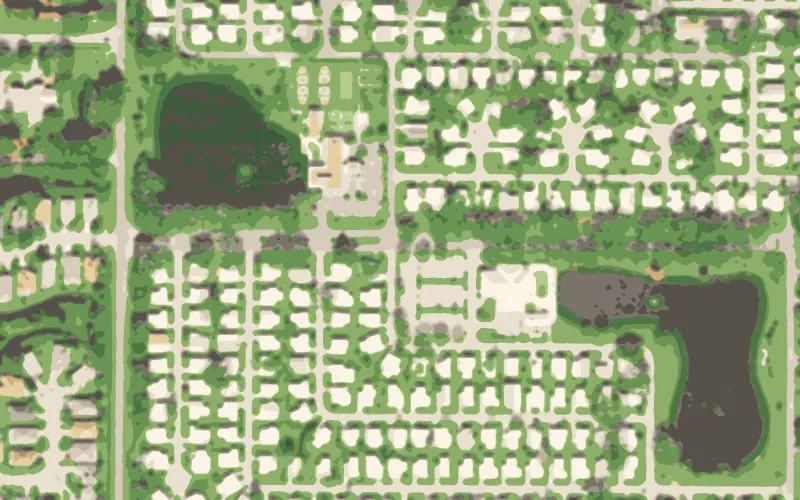 Illustrated aerial view of Camelot Lakes