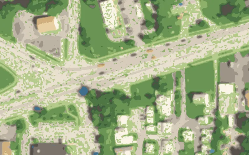 Illustrated aerial view of Woodside Village